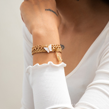 Pulsera de cadena de giro retro simple, inyección de viento salvaje con brazalete de mariposa blanca